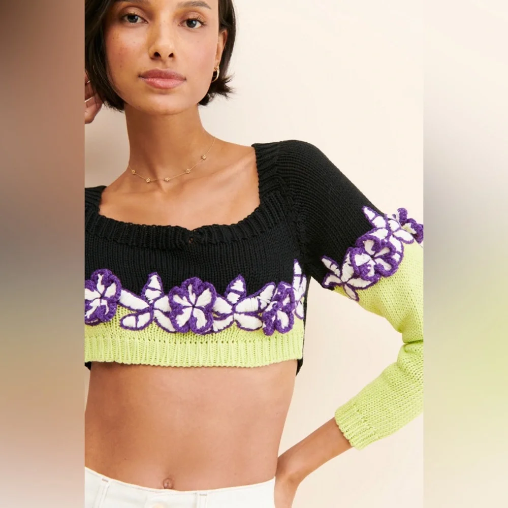 Anthropologie Mandinga Rose Crop Top Black and Green Size Medium - Picture 3 of 9